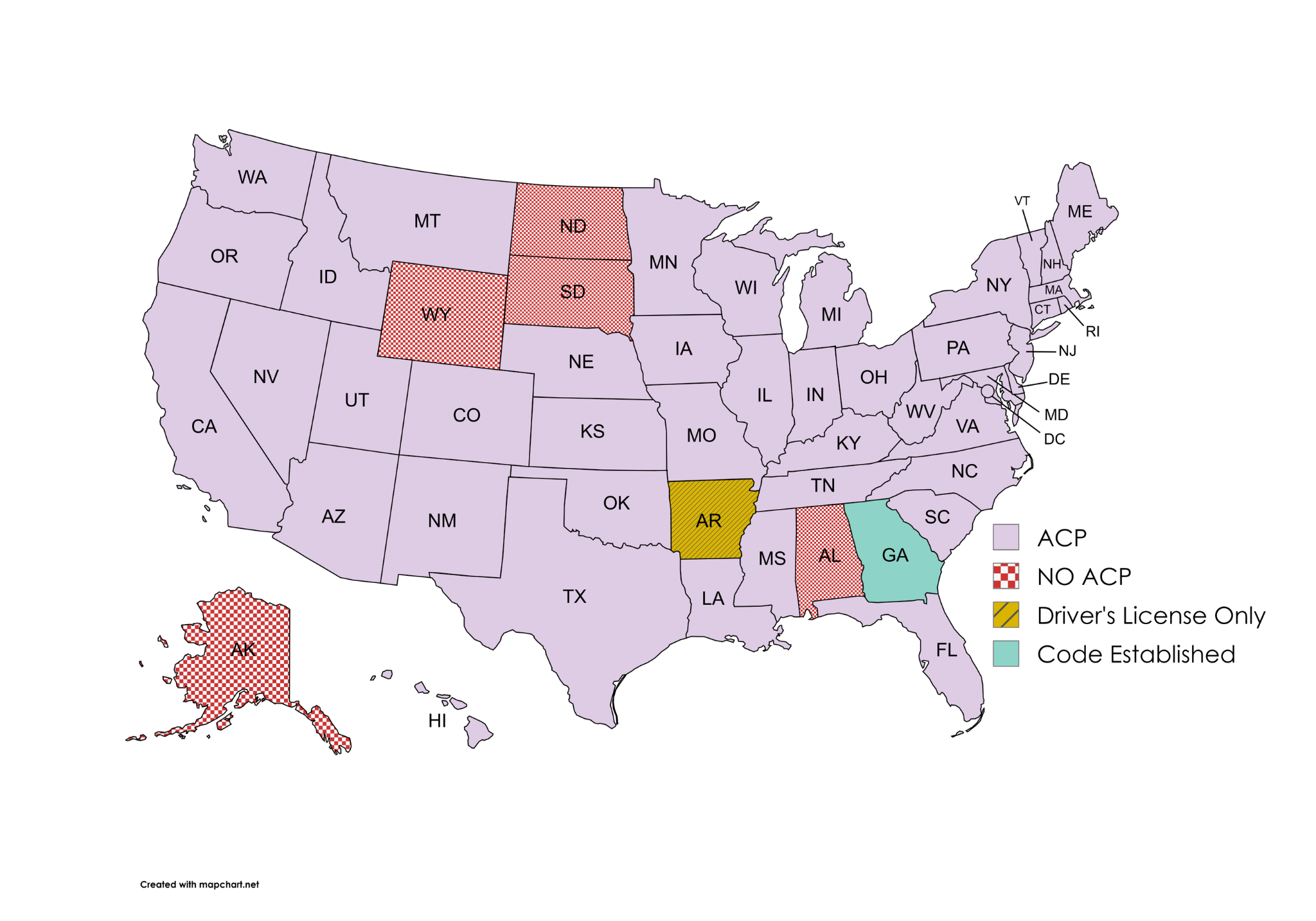 Map of the United States showing states with address confidentiality programs